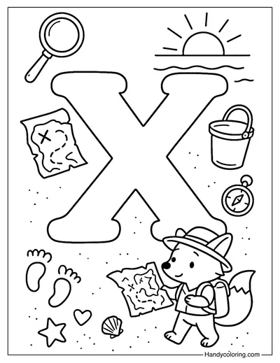 Letter X Xplore the Shore Coloring Page