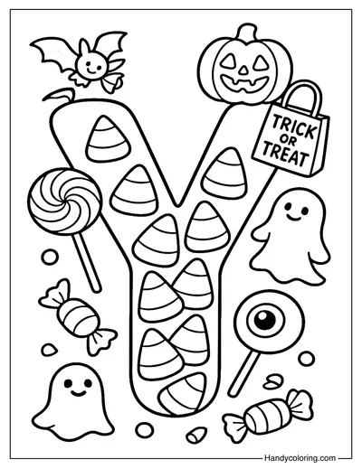 Letter Y Yummy Candy Coloring Page