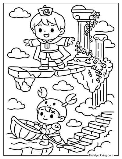 Libra and Cancer Floating Ruins Adventure Coloring Page