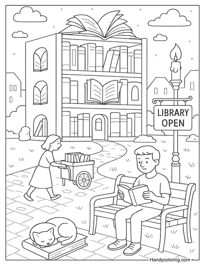 Library City of Books To Color Print