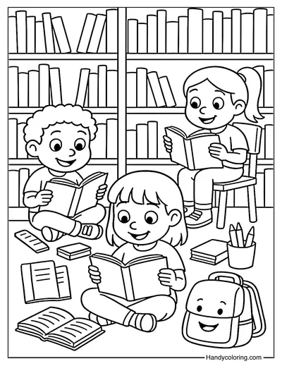 Library Time Coloring Page