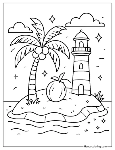 Lighthouse Coconut Island Coloring Page
