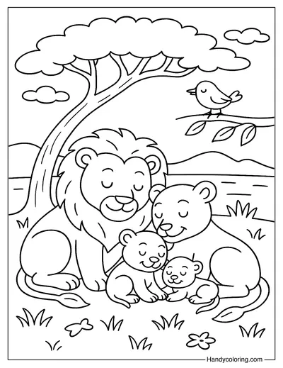 Lion Family Nap Coloring Page