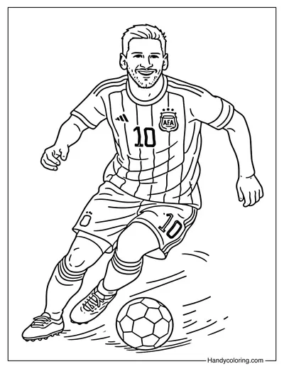 Lionel Messi Dribbling Action Coloring Page