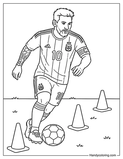 Lionel Messi Dribbling Past Cones