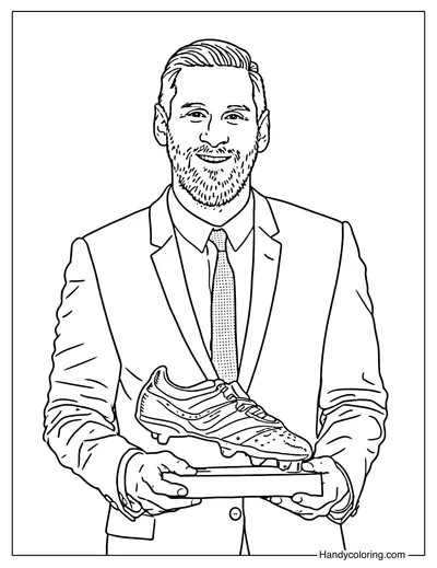 Lionel Messi with Golden Boot Coloring Page
