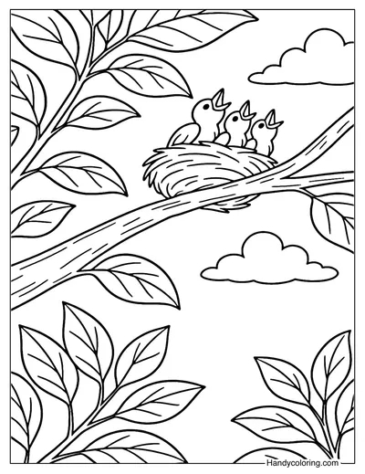 Little Bird Nest Upview Coloring Page