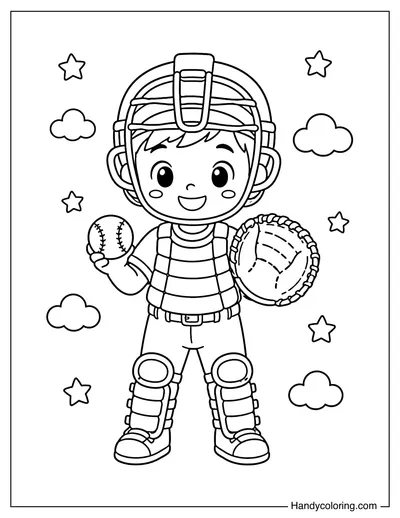 Little Catcher Holding a Baseball