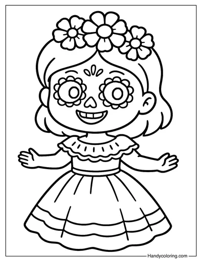 Little Catrina Girl Coloring Page
