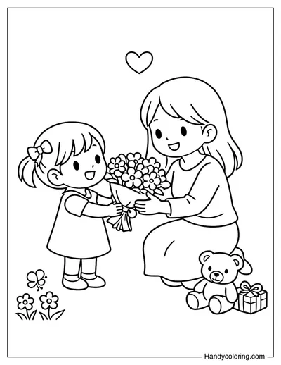 Little Girl Giving Flower to Mom