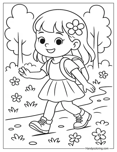 Little Girl Hiker Coloring Page