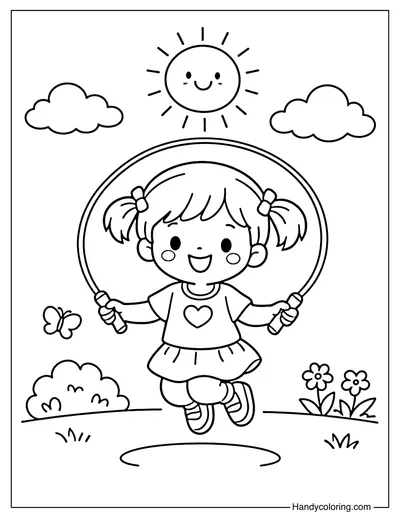 Little Girl Jumping Rope Outdoors