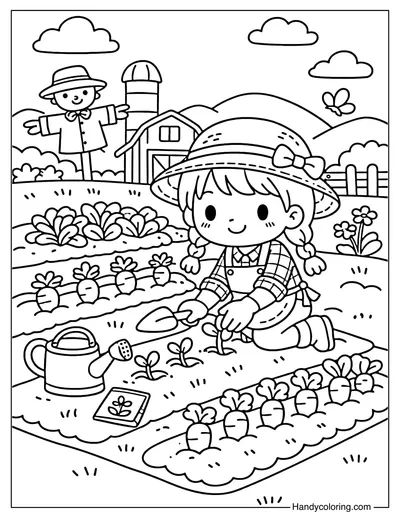 Little Girl Planting Vegetables On The Farm