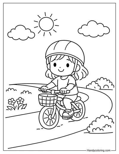 Little Girl Riding a Bike On The Road