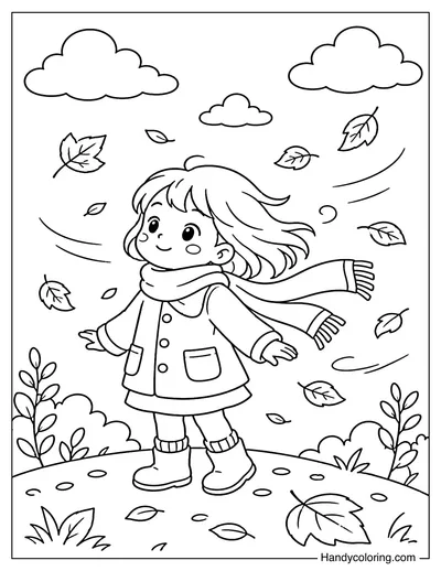 Little Girl Stands To Welcome Autumn Breeze