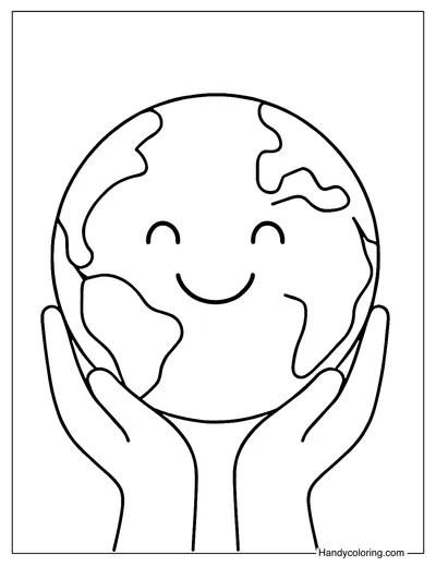 Little Hands Holding the Earth Coloring Page