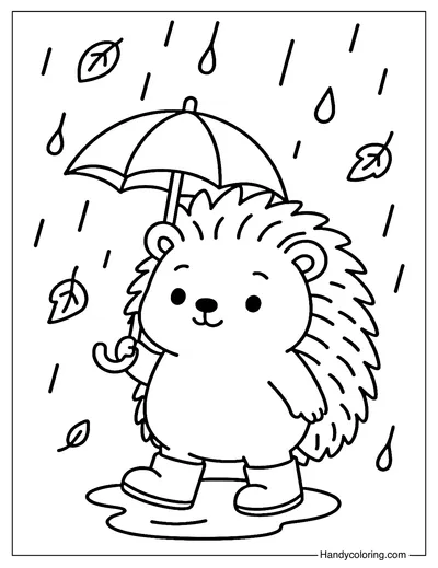 Little Hedgehog in Rain Boots Coloring Page