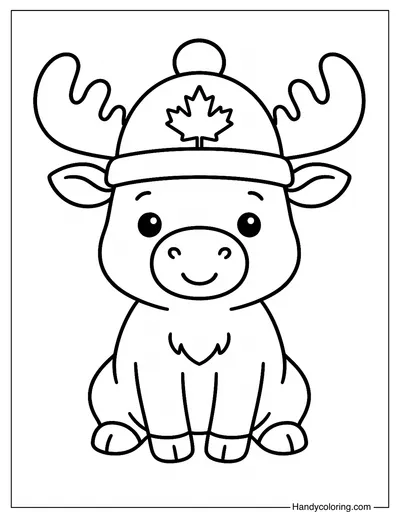 Little Moose with Maple Leaf Hat Coloring Page