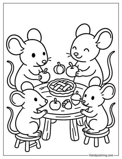 Little Mouse Harvest Feast Coloring Page
