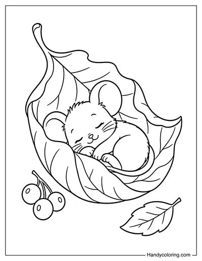 Little Mouse Sleeping in Curled Leaf