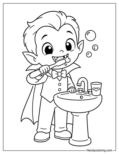Little Vampire Brushing His Fangs