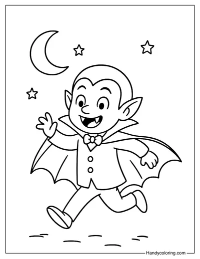 Little Vampire in Bat Costume Coloring Page