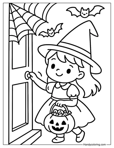 Little Witch Trick or Treat Coloring Page