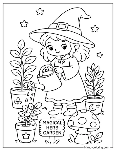 Little Witch Watering Magic Herbs