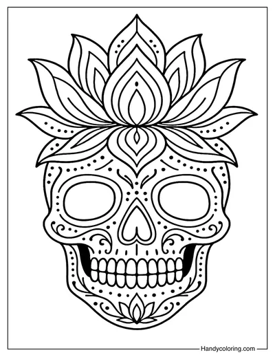 Lotus Mandala Skull Coloring Page