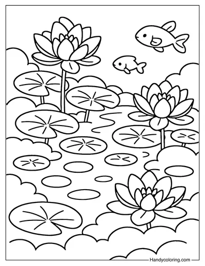 Lotus Pond in the Sky Coloring Page
