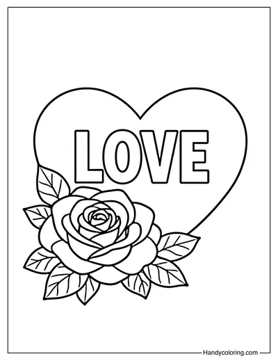 Love and Rose Coloring Page