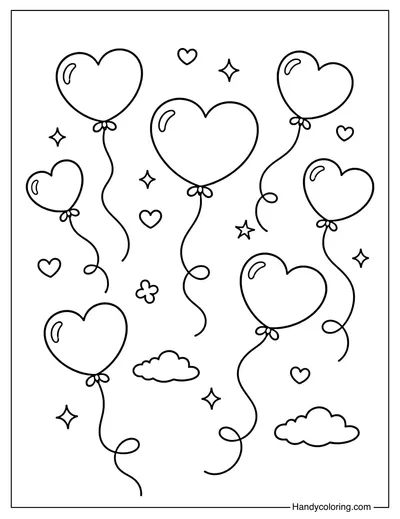 Love Balloons February Coloring Page