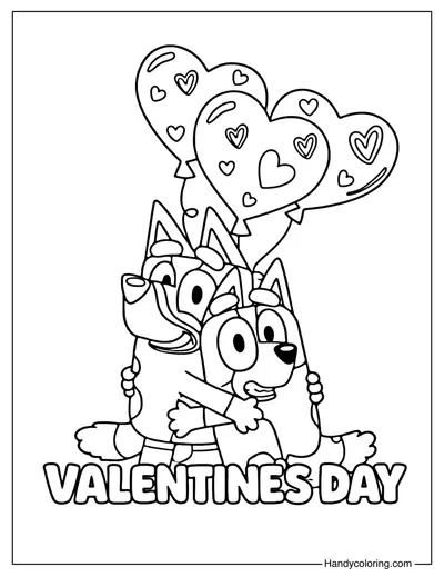 Love Balloons with Bluey and Bingo Coloring Page