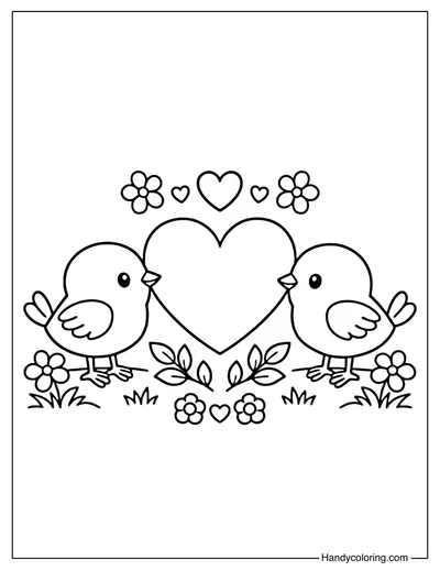 Love Birds with Heart Coloring Page