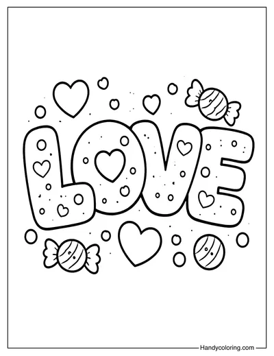 Love Candy Letters Coloring Page