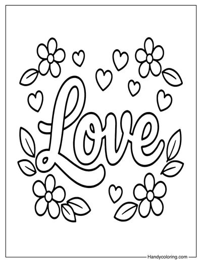 Love Coloring Page with Hearts