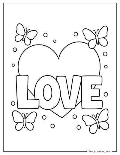 Love Heart with Butterflies Coloring Page