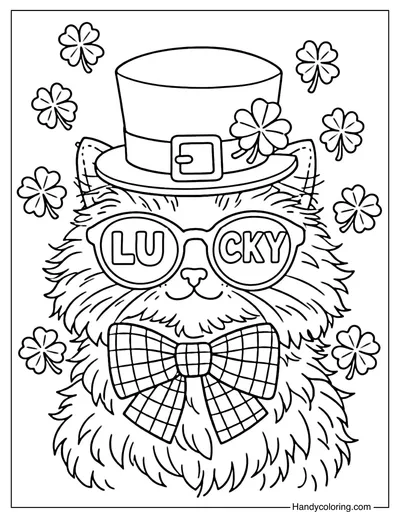 Lucky Cat St Patrick's Day Coloring Page