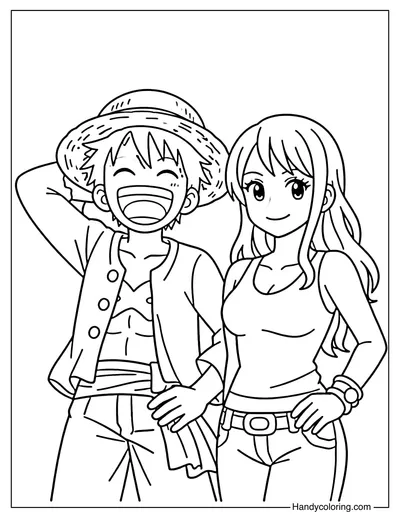 Luffy and Nami Stand Happily Together