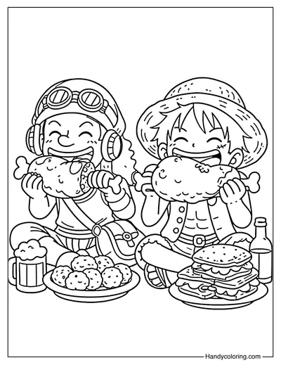 Luffy and Usopp Eating Chunks Of Meat