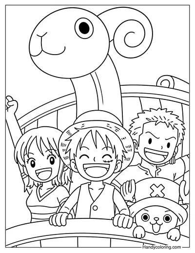 Luffy, Nami, Zoro and Chopper on Going Merry