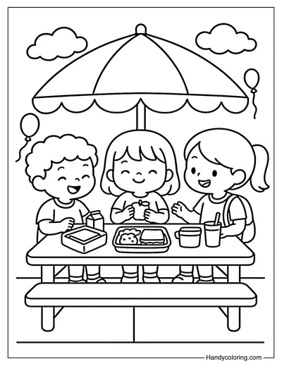 Lunch Table Chat Coloring Page
