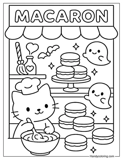 Macaron Witch Bakery Coloring Page