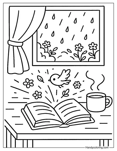 Magic Book by the Window Coloring Page