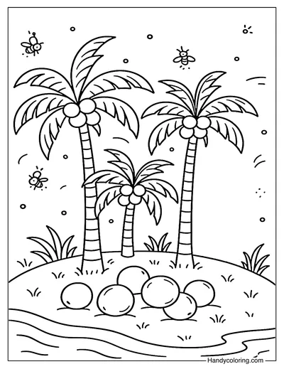 Magic Coconut Garden at Night Coloring Page