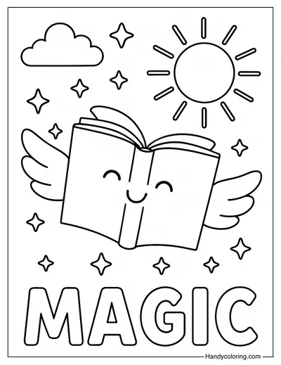 Magic Flying Book Coloring Page