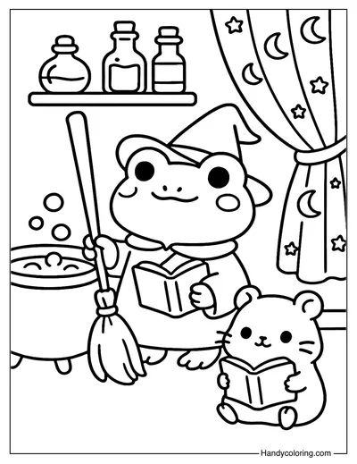 Magic Frog and Hamster Coloring Page