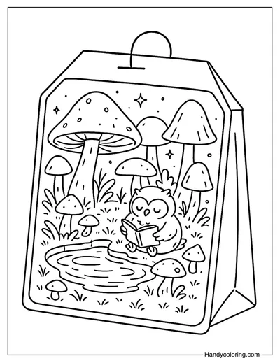 Magic Mushroom Forest Tea Bag Coloring Page
