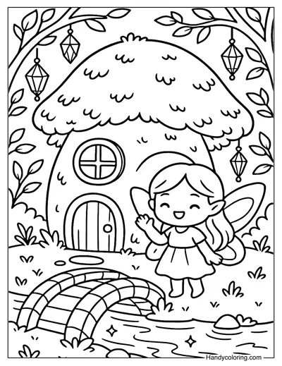 Magic Mushroom House Coloring Page