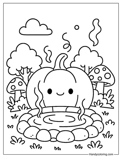 Magic Pumpkin Hot Spring Coloring Page